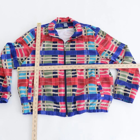 Vintage 90'S  Koret Pink & Blue Checker Pattern Zip Up Bomber Jacket L - Picture 4 of 12
